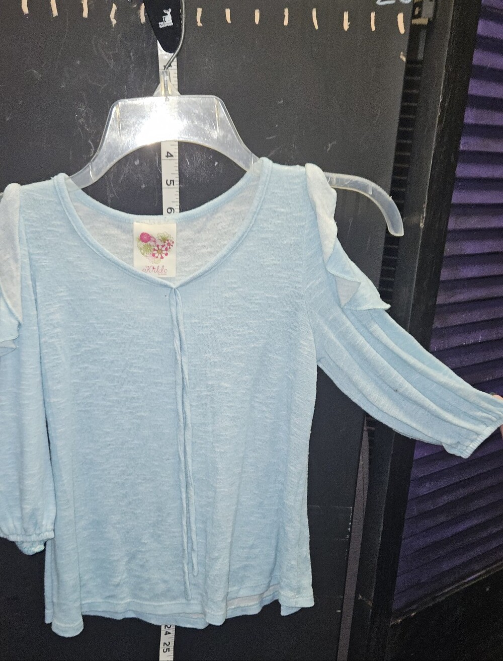 Girls' Light Blue Cold-Shoulder Ruffle Pullover by Kiddo By Katie Size Large